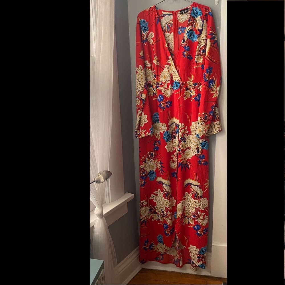 Red Floral Wrap Dress